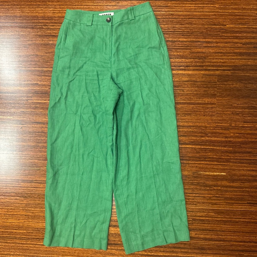 Boden Wide-Leg Linen Pants in Green